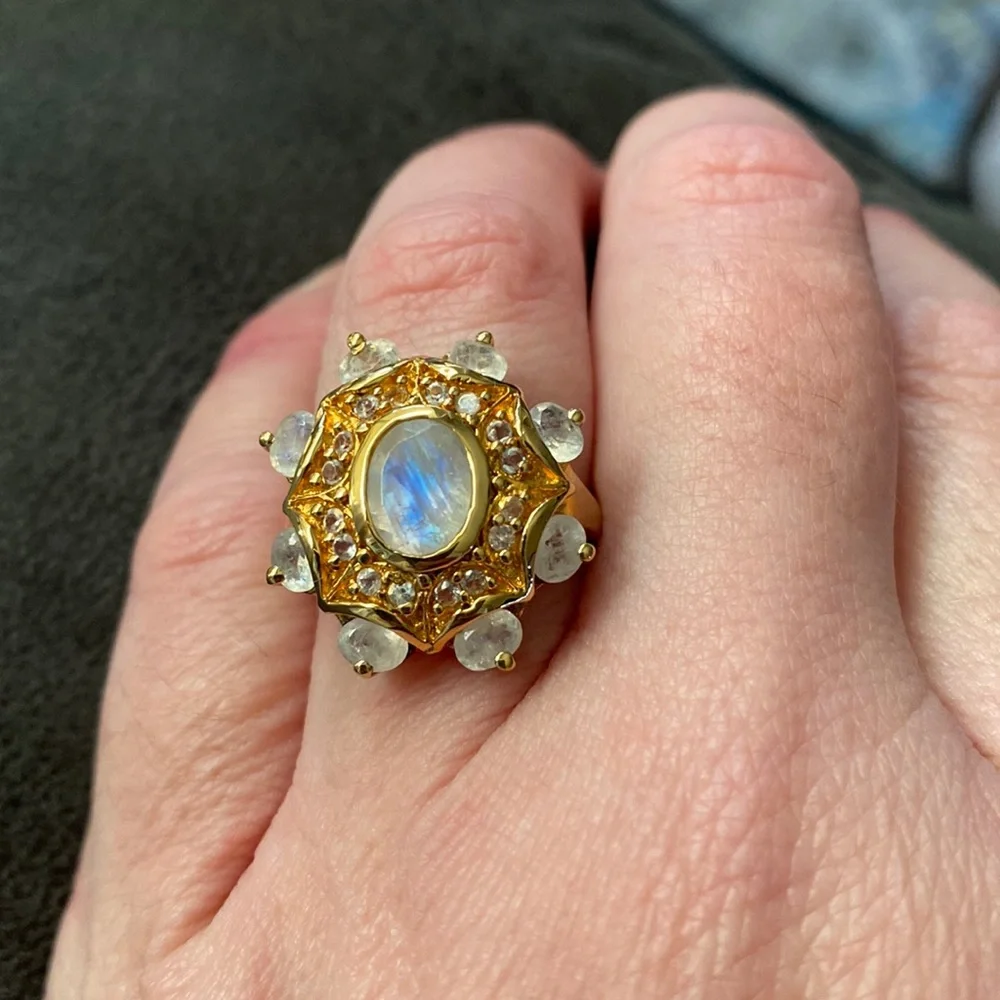 Beautiful .925 Vermeil MULTI Rainbow Moonstone - Picture 1 of 5